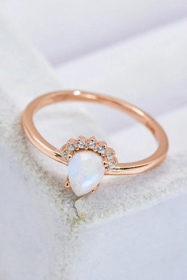 18K Rose Gold-Plated Pear Shape Natural Moonstone Ring LOVCIA