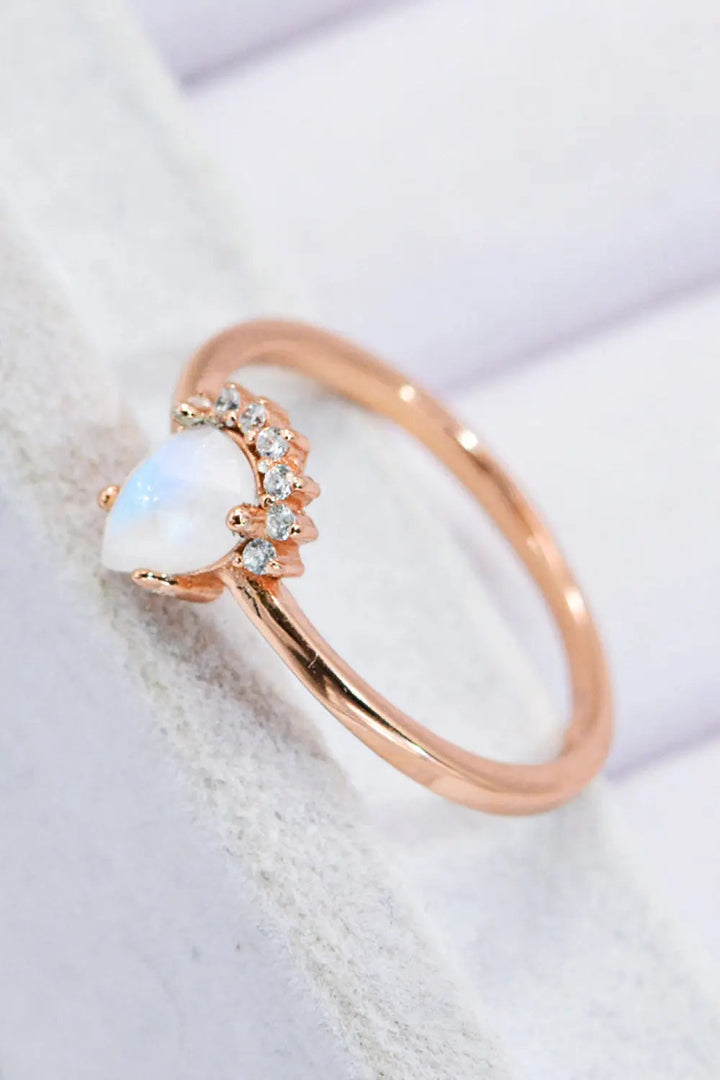 18K Rose Gold-Plated Pear Shape Natural Moonstone Ring LOVCIA