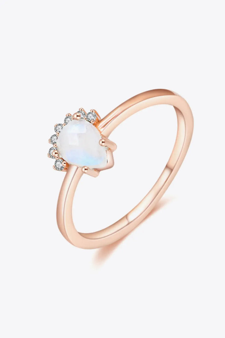 18K Rose Gold-Plated Pear Shape Natural Moonstone Ring LOVCIA