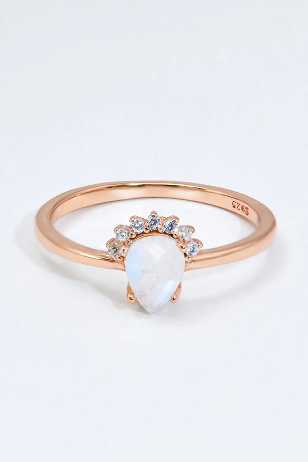 18K Rose Gold-Plated Pear Shape Natural Moonstone Ring LOVCIA