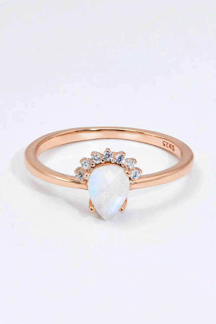 18K Rose Gold-Plated Pear Shape Natural Moonstone Ring LOVCIA