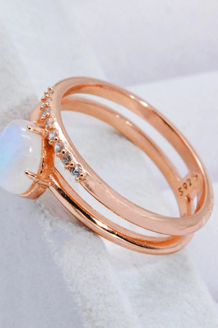 LOVCIA Natural Moonstone and Zircon Double-Layered Ring