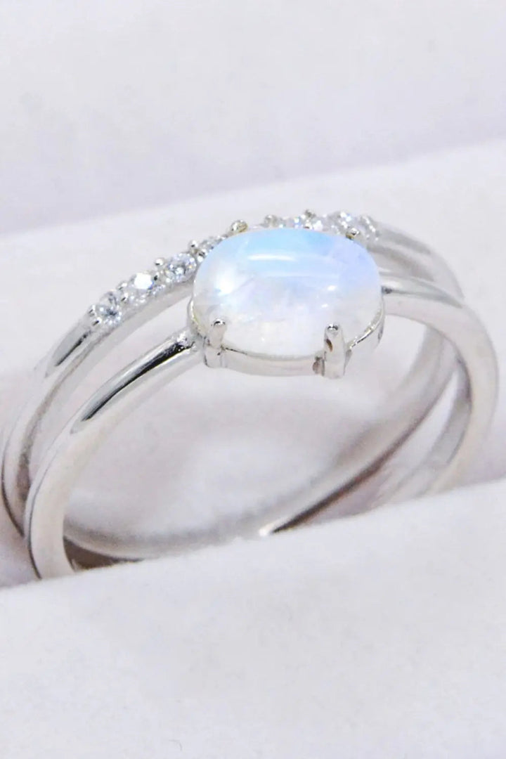 LOVCIA Natural Moonstone and Zircon Double-Layered Ring