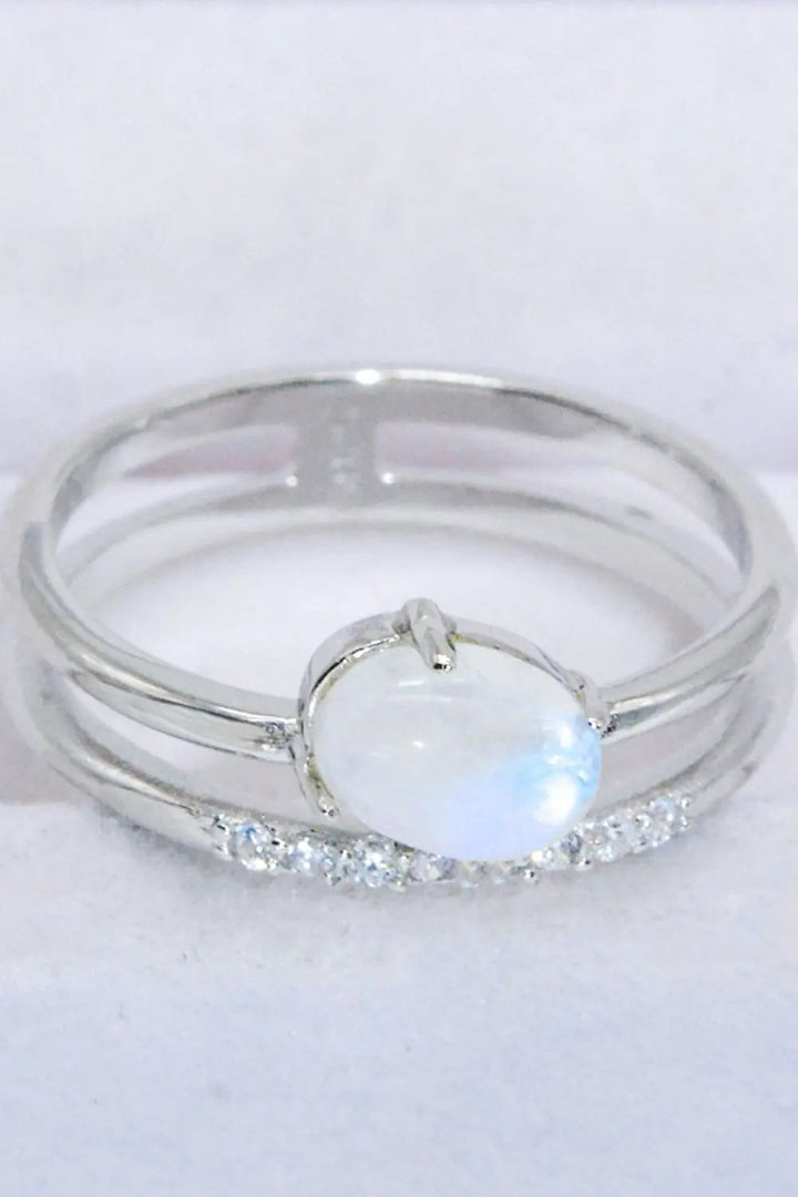 LOVCIA Natural Moonstone and Zircon Double-Layered Ring