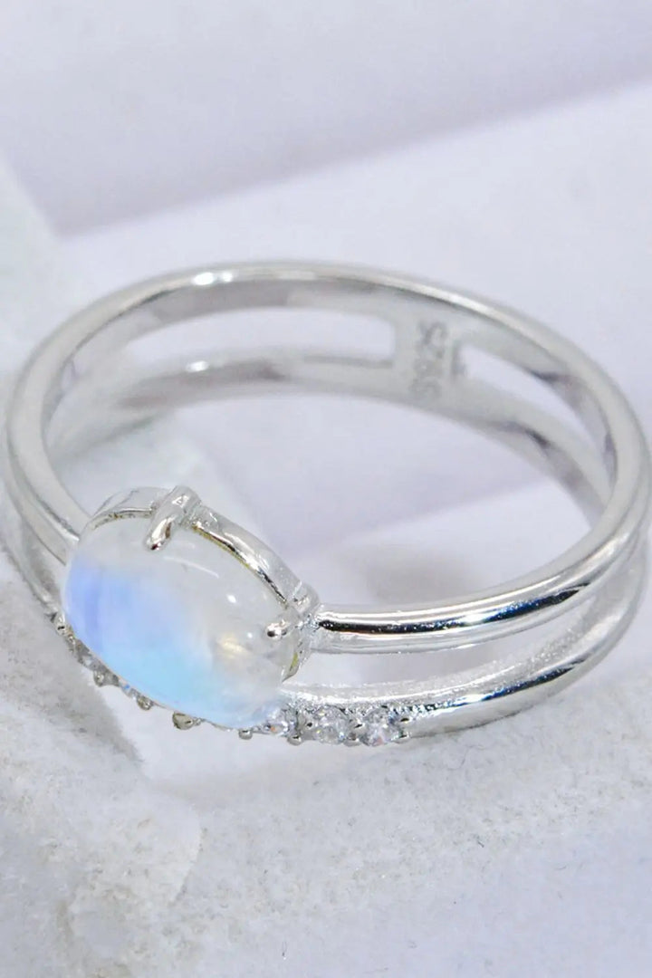 LOVCIA Natural Moonstone and Zircon Double-Layered Ring