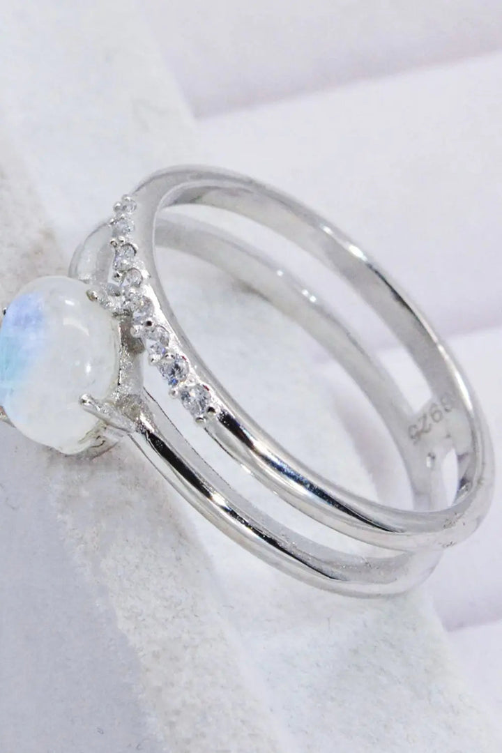 LOVCIA Natural Moonstone and Zircon Double-Layered Ring