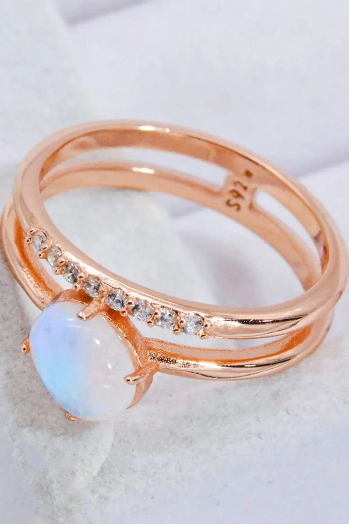 LOVCIA Natural Moonstone and Zircon Double-Layered Ring