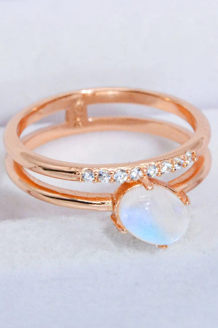 LOVCIA Natural Moonstone and Zircon Double-Layered Ring