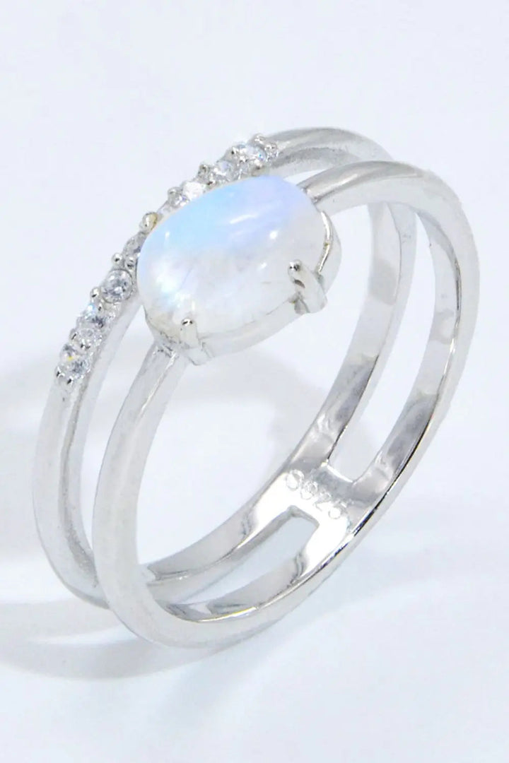 LOVCIA Natural Moonstone and Zircon Double-Layered Ring