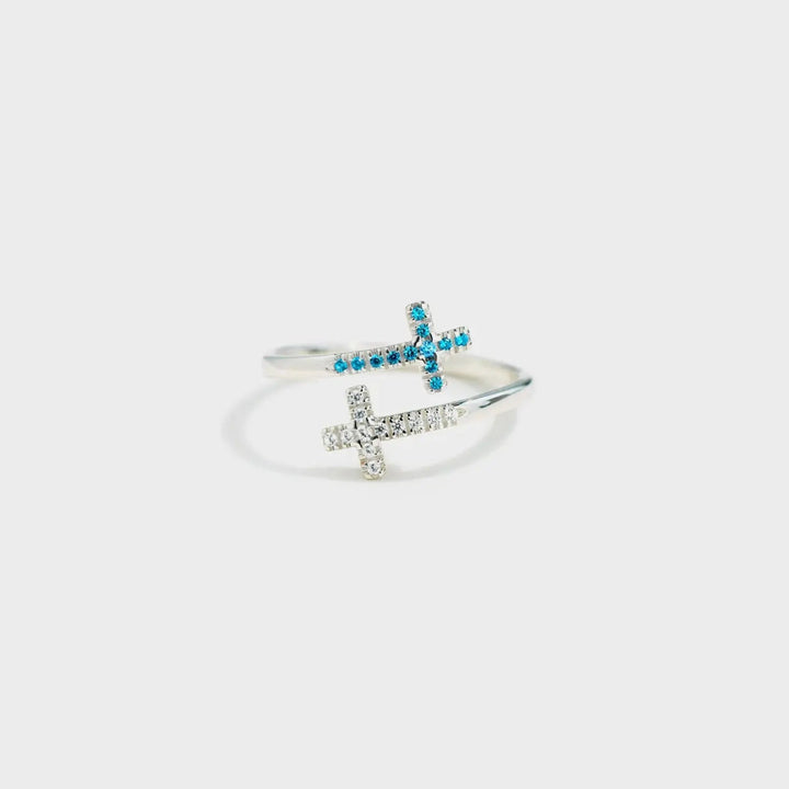 Zircon 925 Sterling Silver Double Cross Bypass Ring LOVCIA