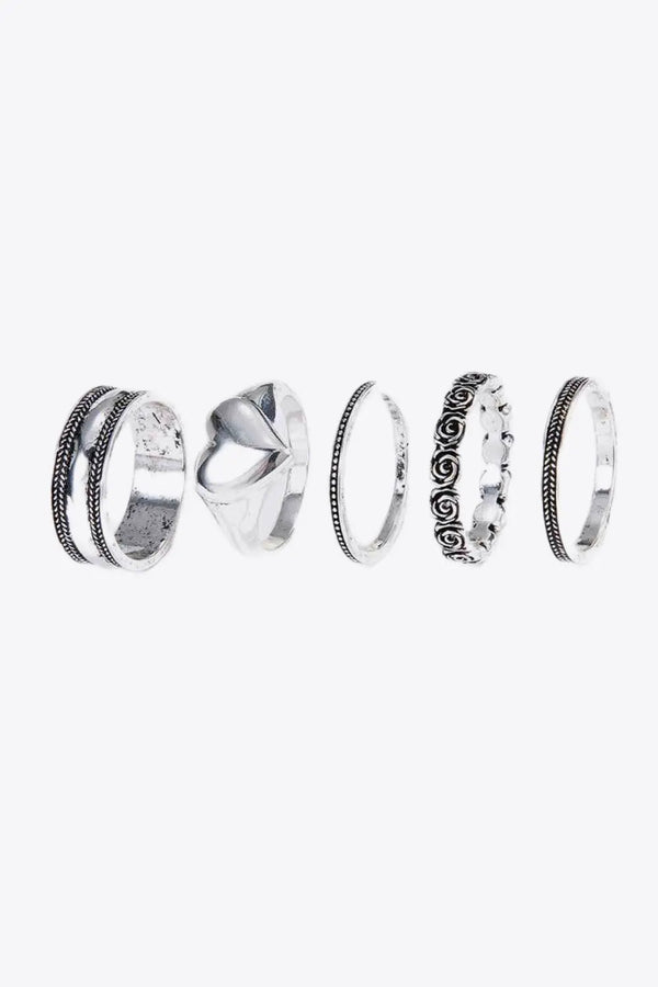 Zinc Alloy Five-Piece Ring Set LOVCIA