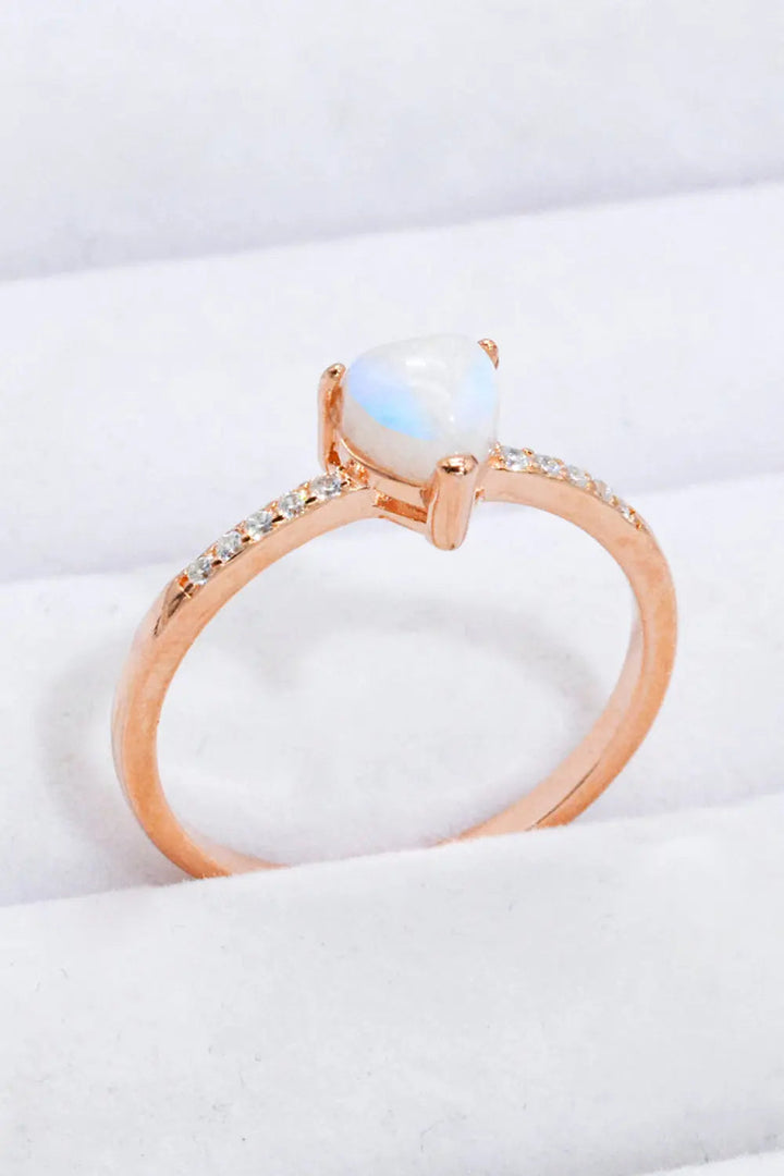 Natural Moonstone Heart 18K Rose Gold-Plated Ring LOVCIA