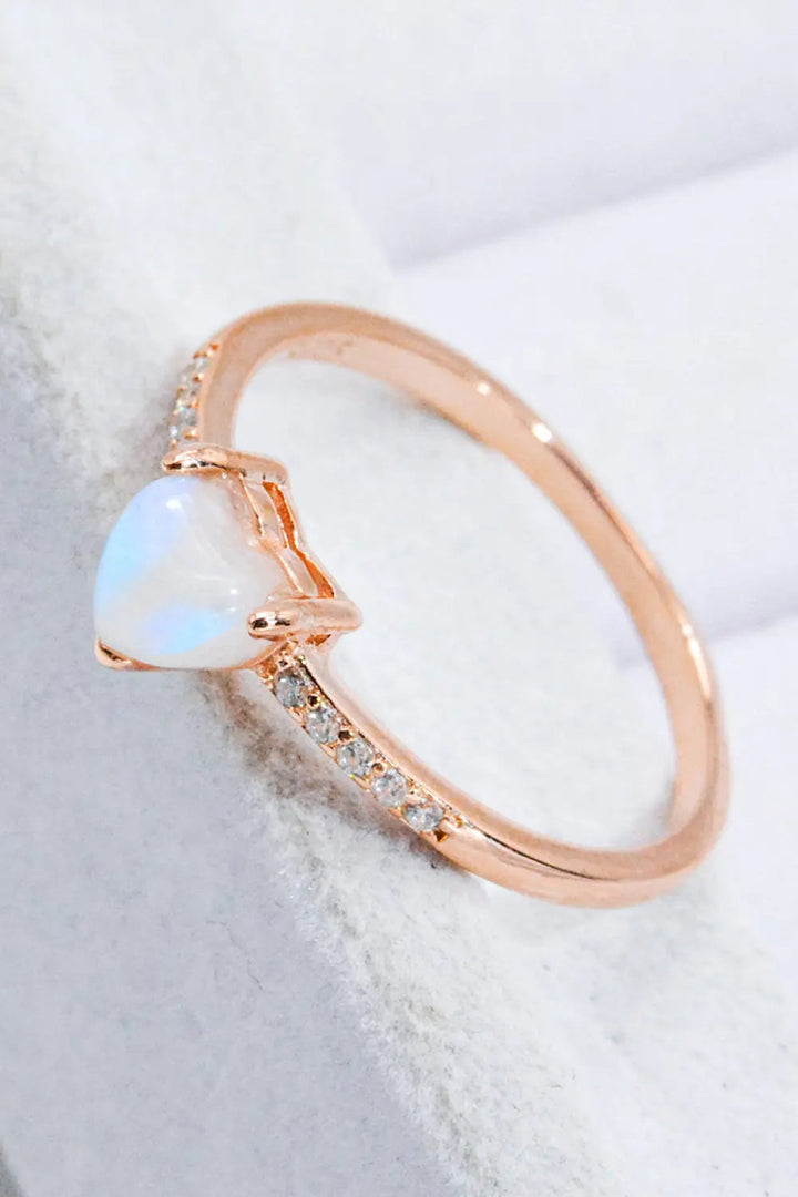 Natural Moonstone Heart 18K Rose Gold-Plated Ring LOVCIA