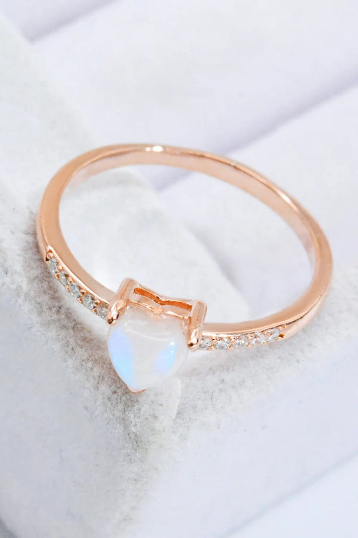 Natural Moonstone Heart 18K Rose Gold-Plated Ring LOVCIA