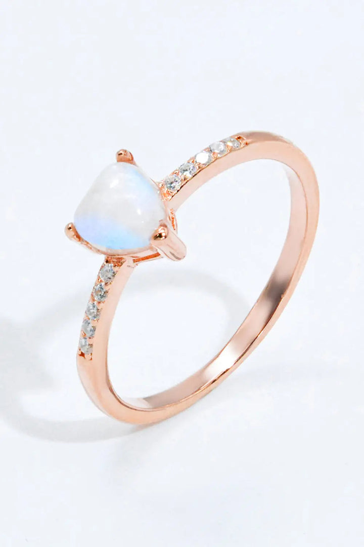 Natural Moonstone Heart 18K Rose Gold-Plated Ring LOVCIA