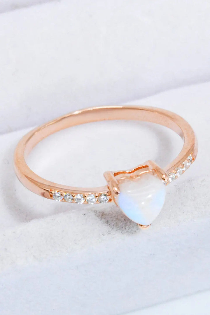 Natural Moonstone Heart 18K Rose Gold-Plated Ring LOVCIA