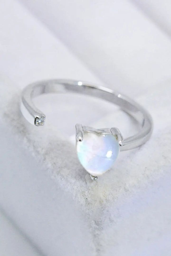 Inlaid Moonstone Heart Adjustable Open Ring LOVCIA