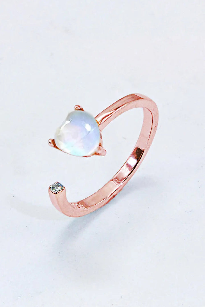 Inlaid Moonstone Heart Adjustable Open Ring LOVCIA