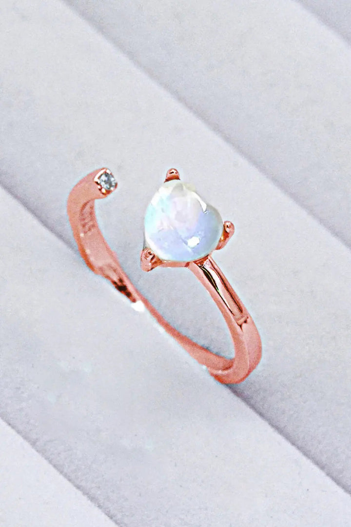 Inlaid Moonstone Heart Adjustable Open Ring LOVCIA