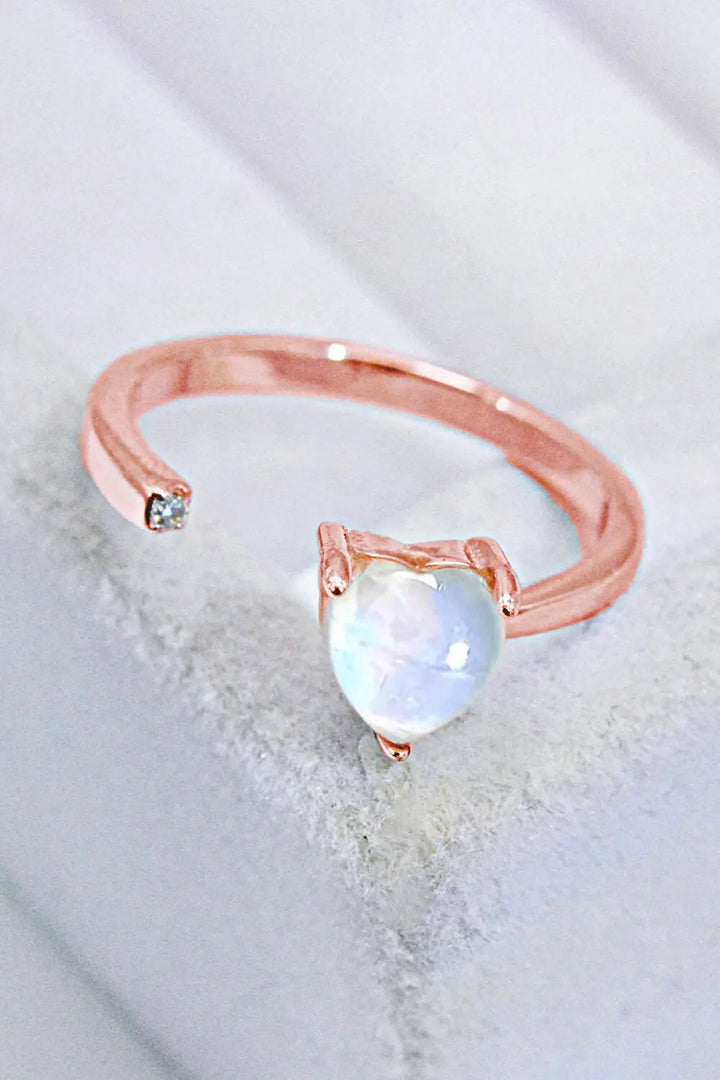 Inlaid Moonstone Heart Adjustable Open Ring LOVCIA