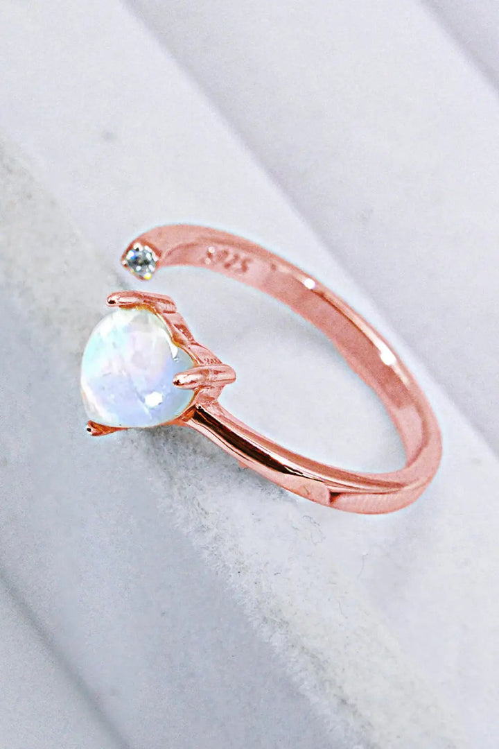 Inlaid Moonstone Heart Adjustable Open Ring LOVCIA