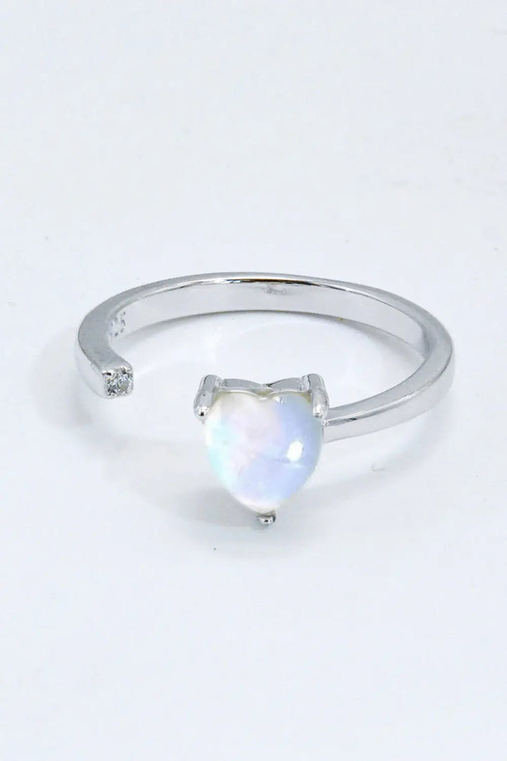 Inlaid Moonstone Heart Adjustable Open Ring LOVCIA