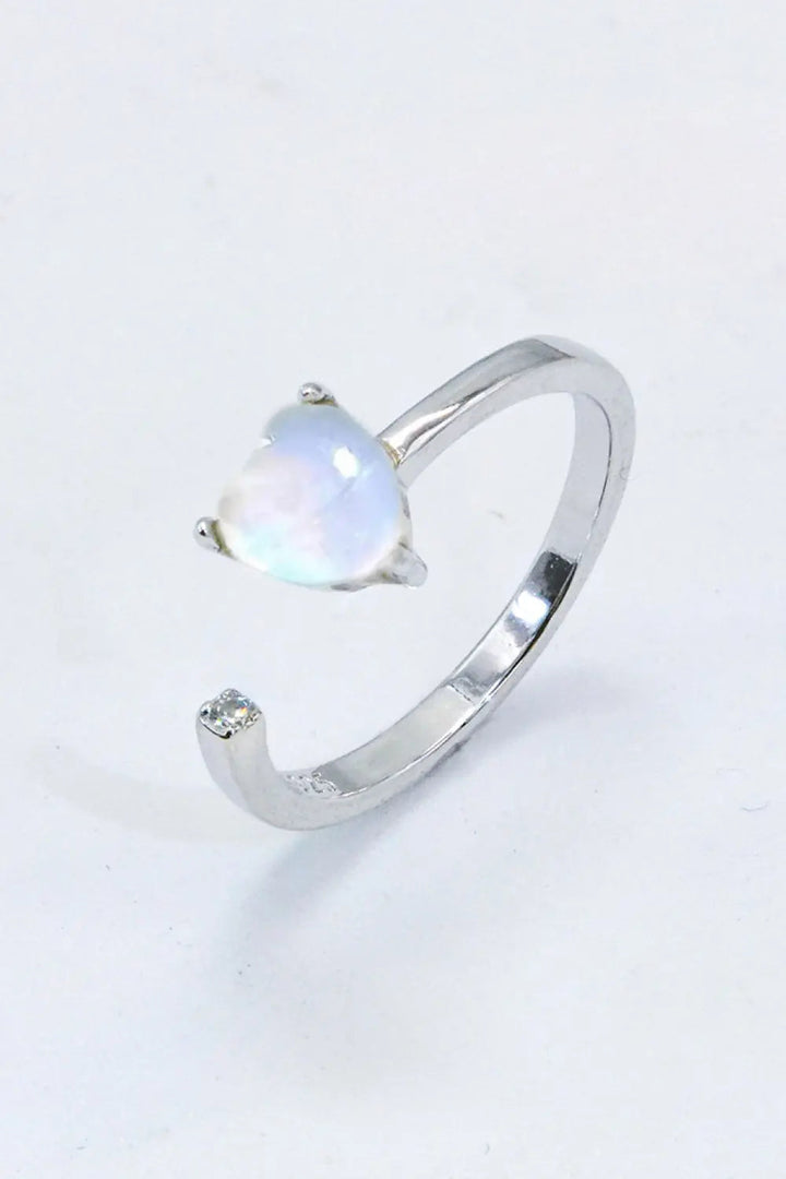 Inlaid Moonstone Heart Adjustable Open Ring LOVCIA