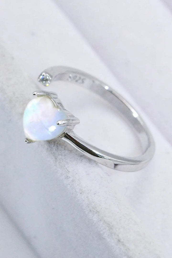 Inlaid Moonstone Heart Adjustable Open Ring LOVCIA