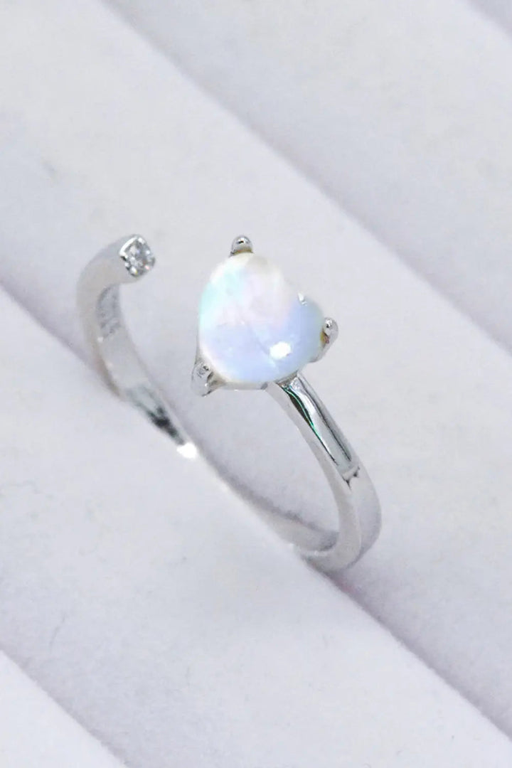 Inlaid Moonstone Heart Adjustable Open Ring LOVCIA