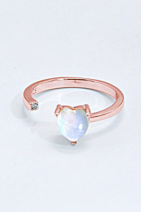 Inlaid Moonstone Heart Adjustable Open Ring LOVCIA