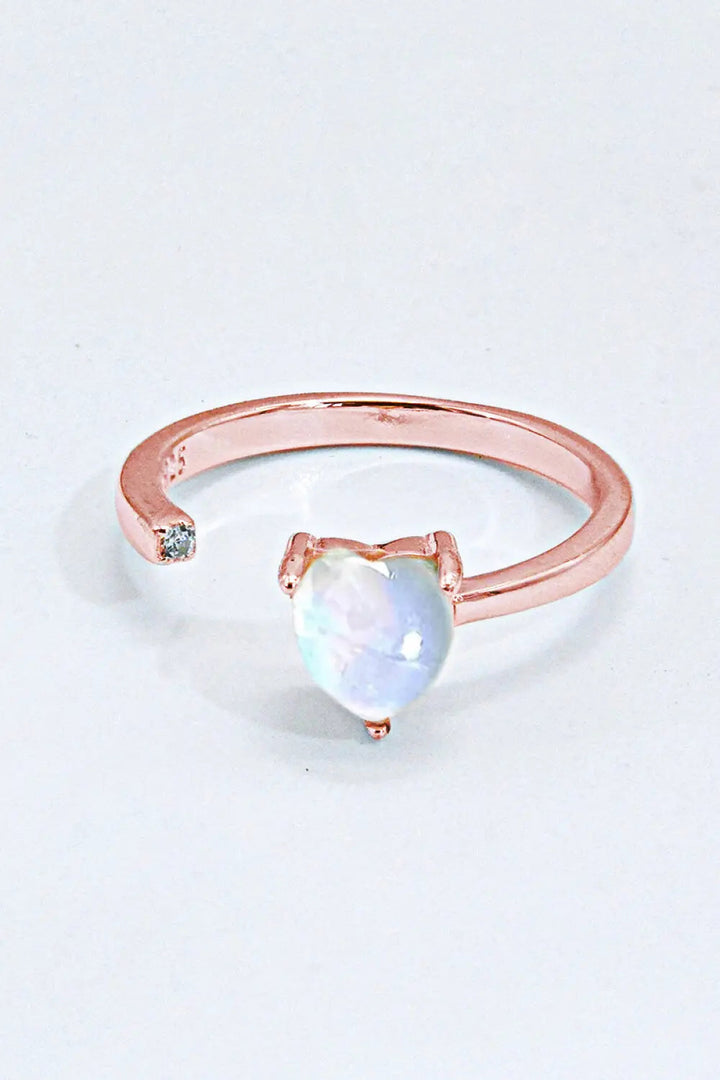 Inlaid Moonstone Heart Adjustable Open Ring LOVCIA