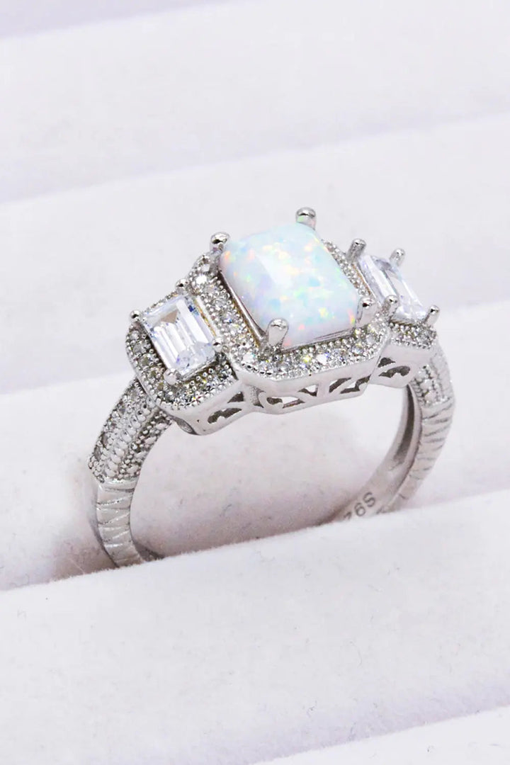 LOVCIA 925 Sterling Silver Square Opal Ring