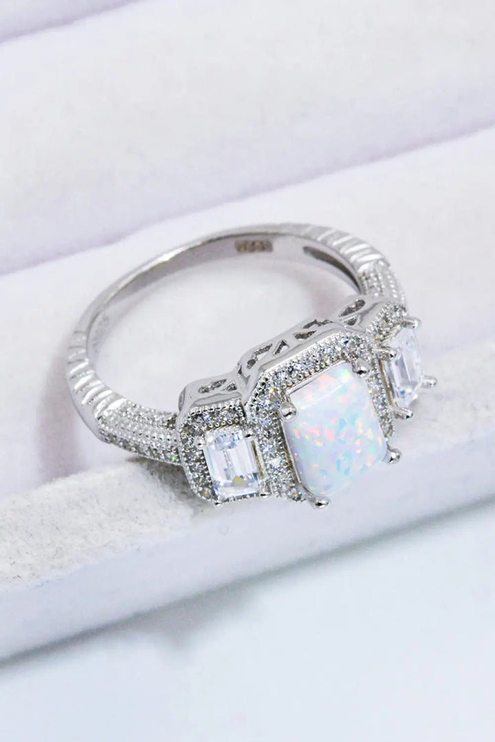 LOVCIA 925 Sterling Silver Square Opal Ring