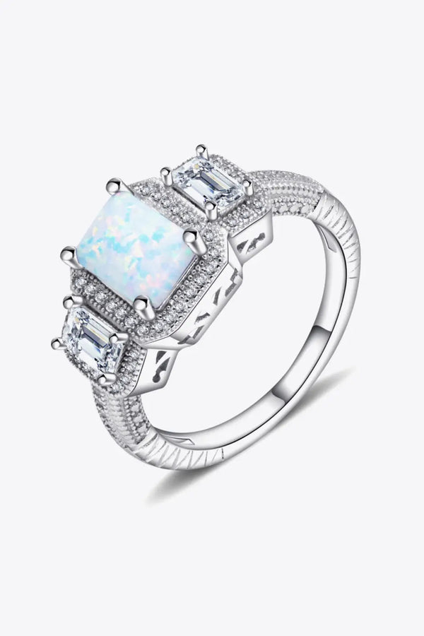 LOVCIA 925 Sterling Silver Square Opal Ring