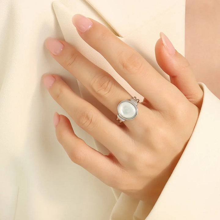 Titanium Steel White Sea Shell Ring LOVCIA