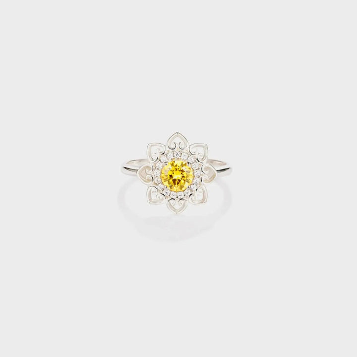 Flower Shape Zircon Platinum-Plated 925 Sterling Silver Ring LOVCIA