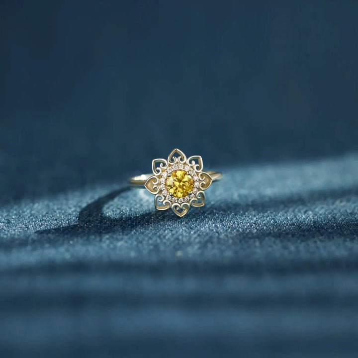 Flower Shape Zircon Platinum-Plated 925 Sterling Silver Ring LOVCIA