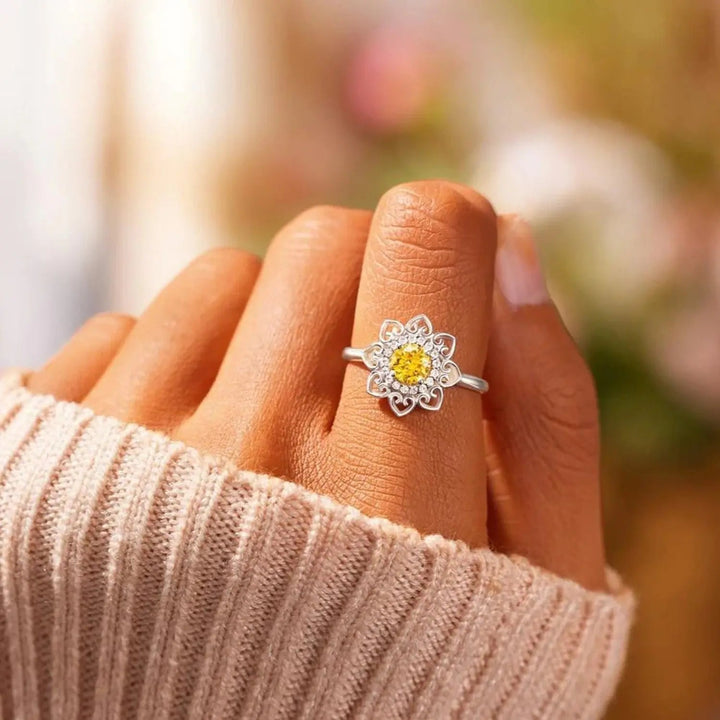 Flower Shape Zircon Platinum-Plated 925 Sterling Silver Ring LOVCIA