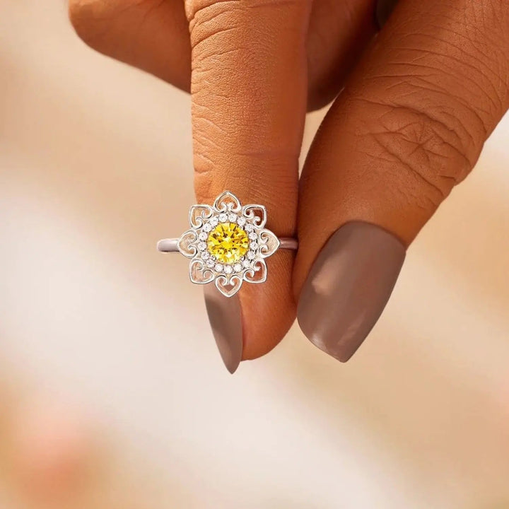 Flower Shape Zircon Platinum-Plated 925 Sterling Silver Ring LOVCIA