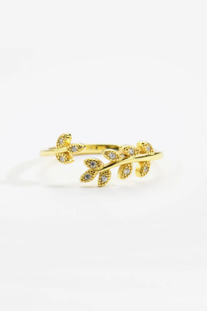 Inlaid Zircon Leaf-Shaped Open Ring LOVCIA