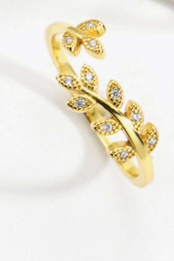 Inlaid Zircon Leaf-Shaped Open Ring LOVCIA