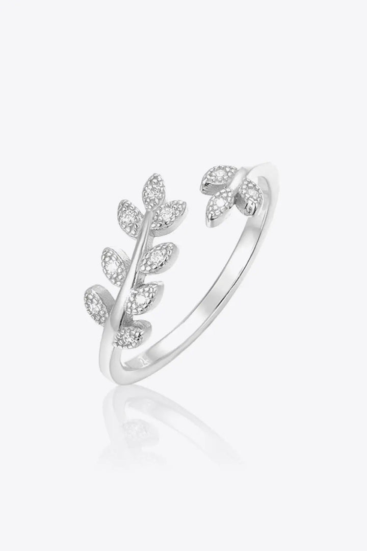 Inlaid Zircon Leaf-Shaped Open Ring LOVCIA