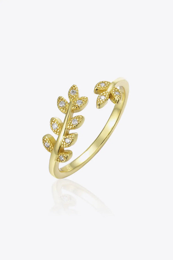 Inlaid Zircon Leaf-Shaped Open Ring LOVCIA