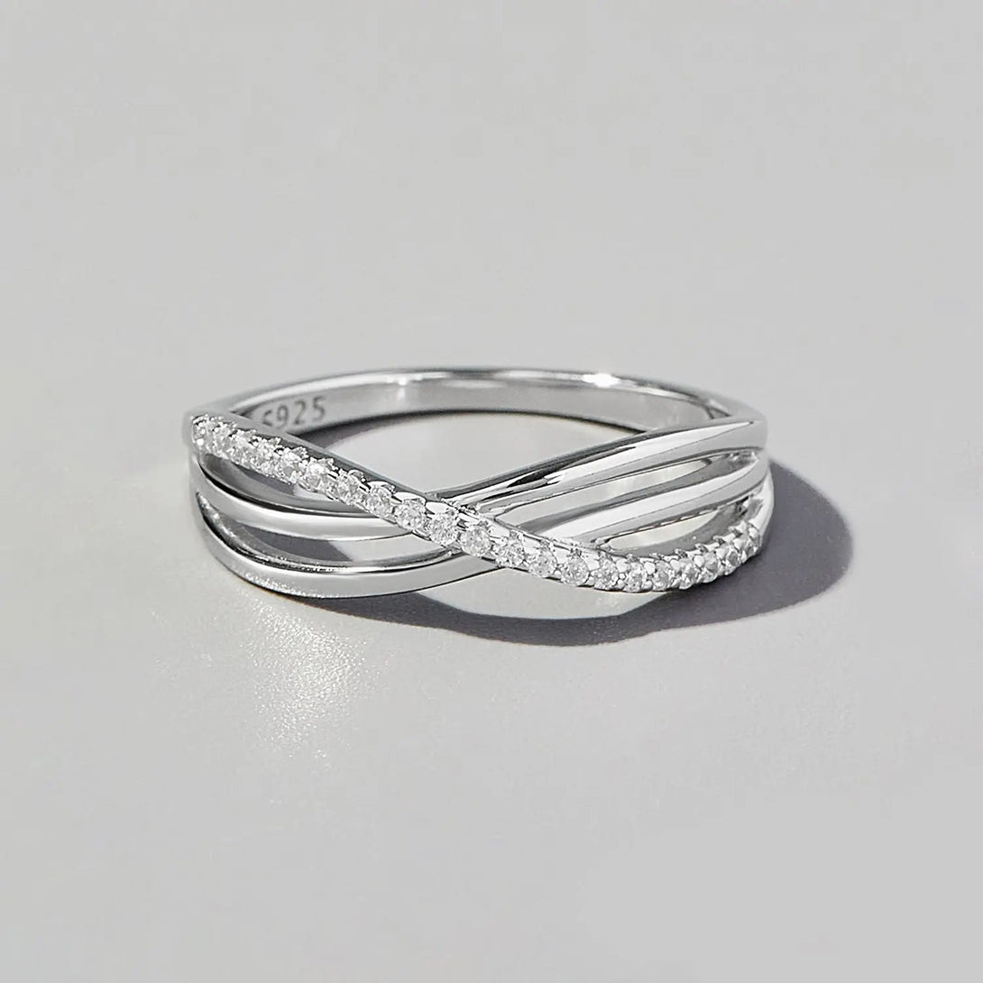 LOVCIA Crisscross Inlaid Zircon 925 Sterling Silver Ring