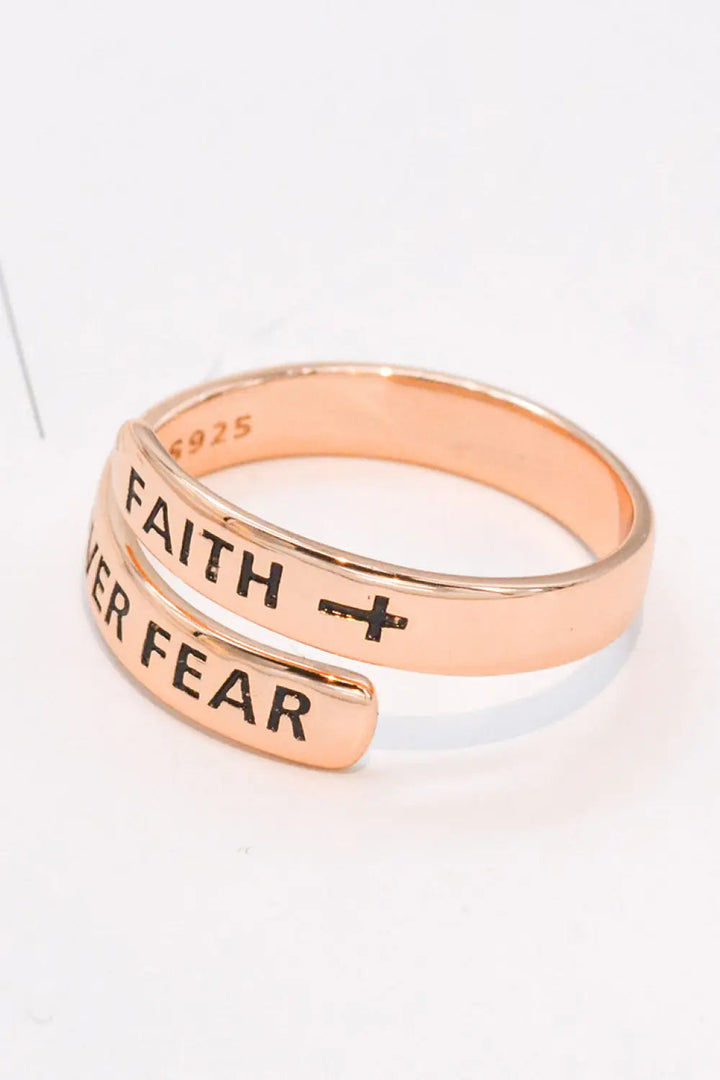 925 Sterling Silver FAITH OVER FEAR Bypass Ring LOVCIA