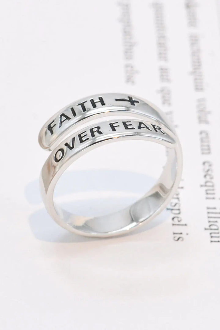 925 Sterling Silver FAITH OVER FEAR Bypass Ring LOVCIA