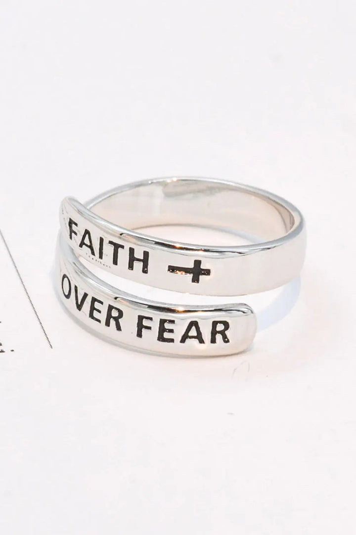 925 Sterling Silver FAITH OVER FEAR Bypass Ring LOVCIA