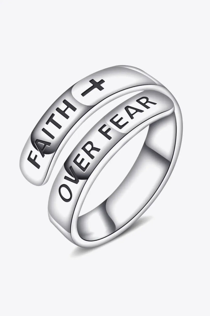 925 Sterling Silver FAITH OVER FEAR Bypass Ring LOVCIA