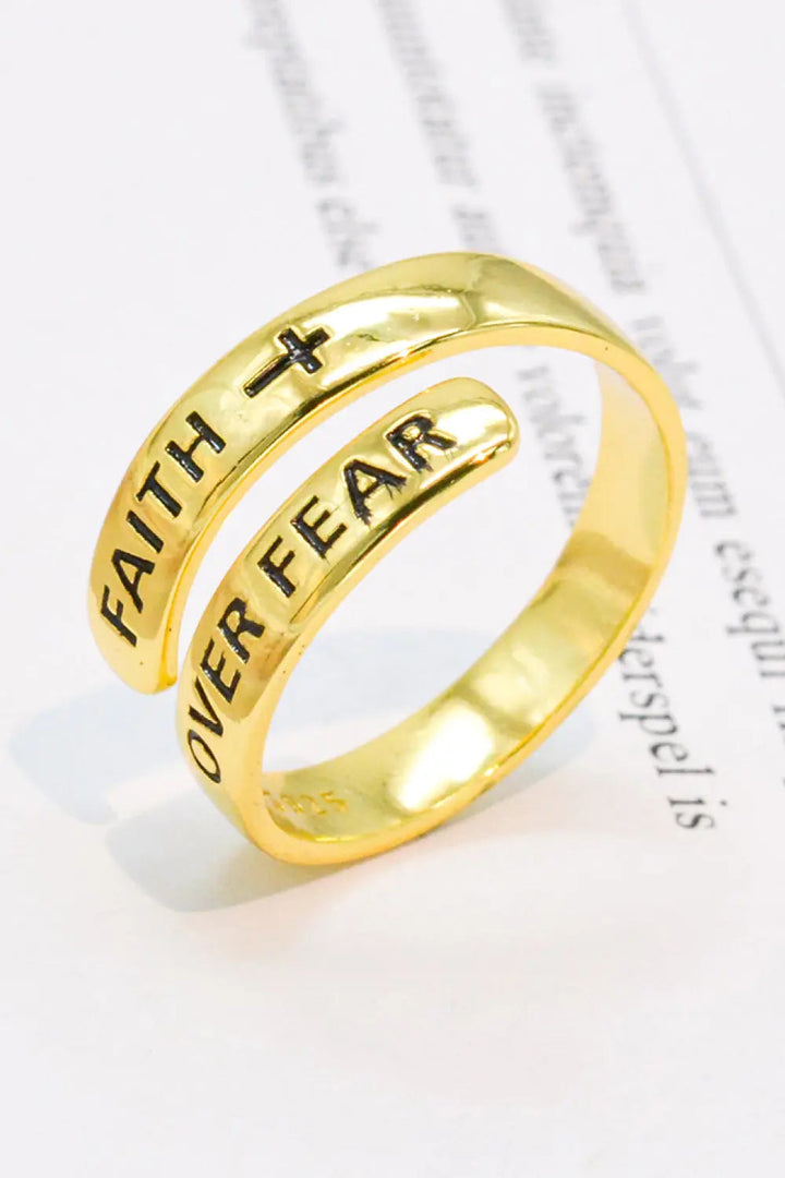 925 Sterling Silver FAITH OVER FEAR Bypass Ring LOVCIA