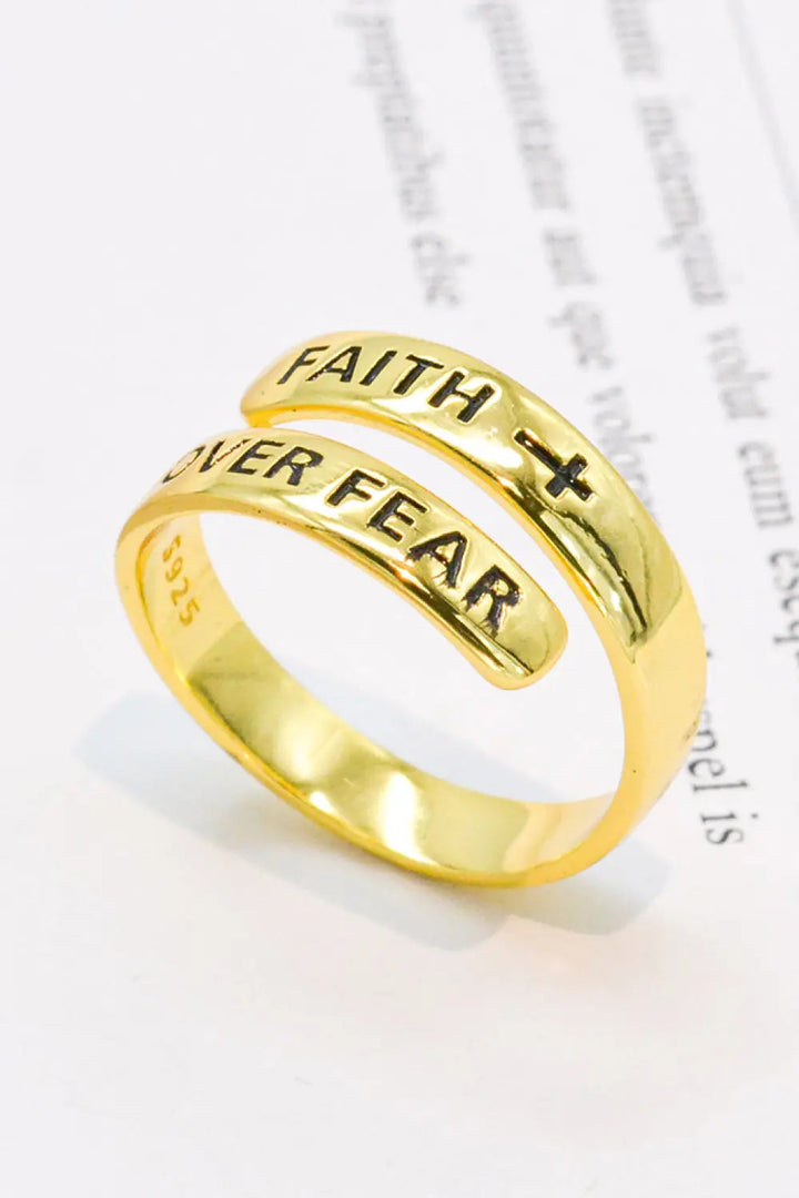 925 Sterling Silver FAITH OVER FEAR Bypass Ring LOVCIA